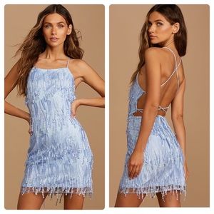 Like New Lulus Making Magic Fringe Blue Mini Dress